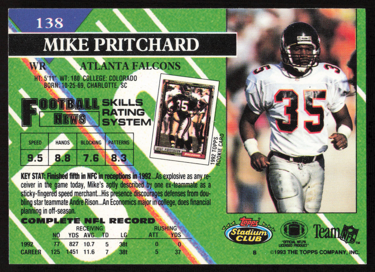 Mike Pritchard Autographed 1993 Stadium Club Card #138 Atlanta Falcons SKU #260994