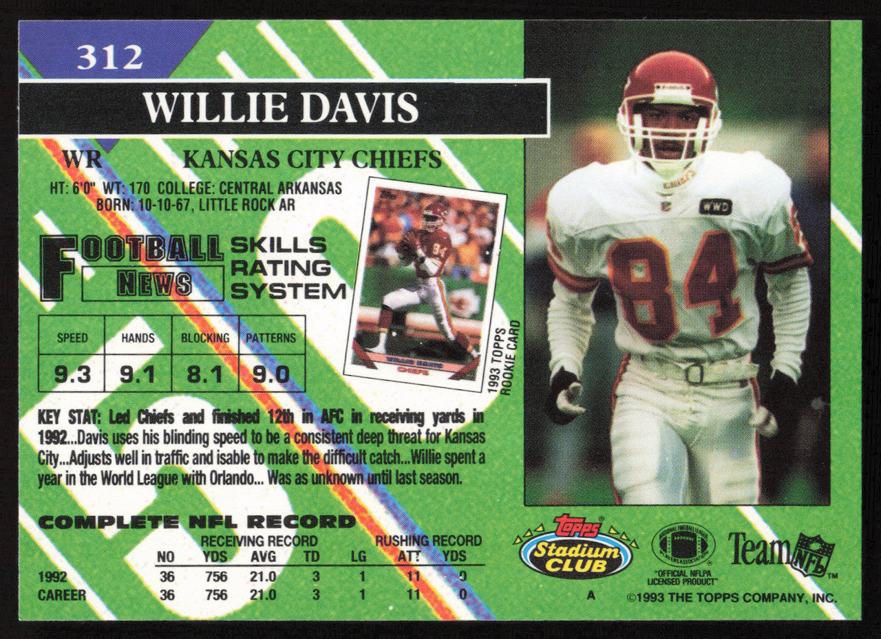 Willie Davis Autographed 1993 Stadium Club Card #312 Kansas City Chiefs SKU #260996