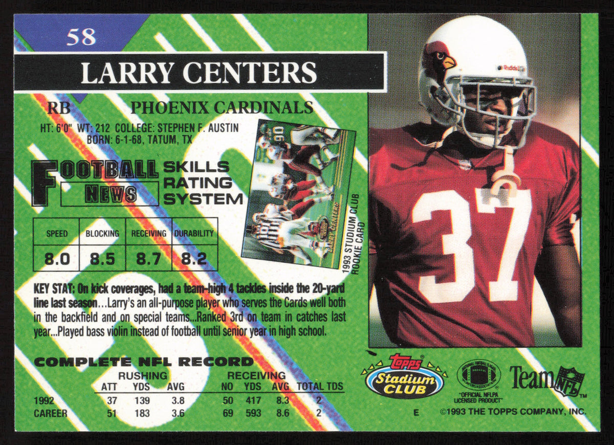 Larry Centers Autographed 1993 Stadium Club Card #58 Arizona Cardinals SKU #261000