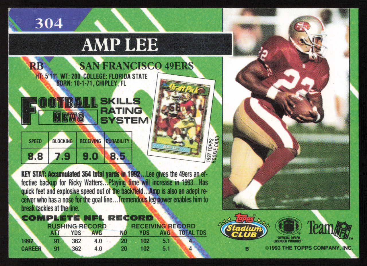 Amp Lee Autographed 1993 Stadium Club Card #304 San Francisco 49ers SKU #261004