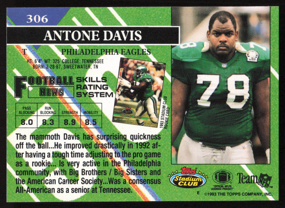 Antone Davis Autographed 1993 Stadium Club Card #306 Philadelphia Eagles SKU #261031
