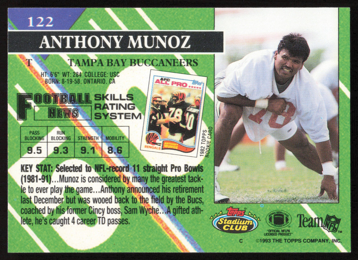 Anthony Munoz Autographed 1993 Stadium Club Card #122 Cincinnati Bengals SKU #261035