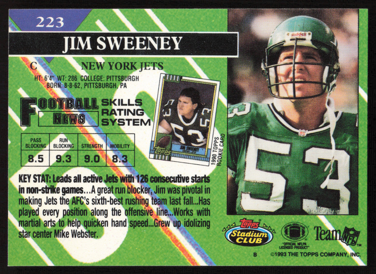 Jim Sweeney Autographed 1993 Stadium Club Card #223 New York Jets SKU #261038