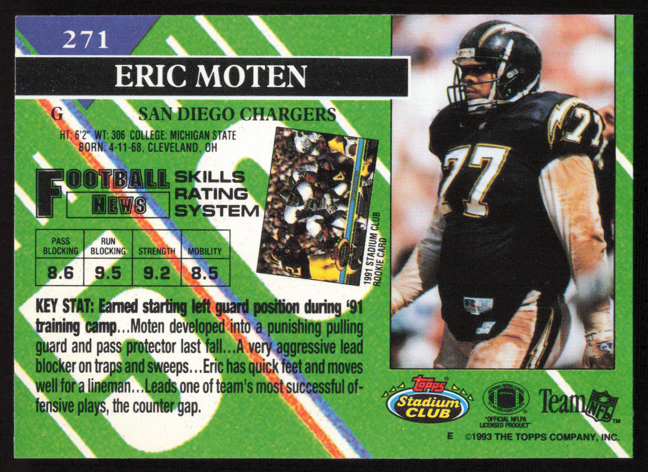 Eric Moten Autographed 1993 Stadium Club Card #271 San Diego Chargers SKU #261048