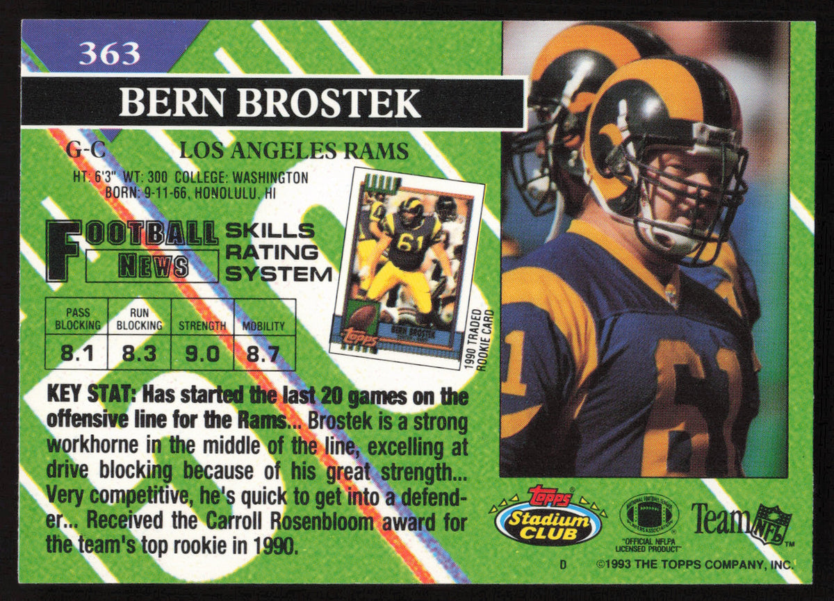 Bern Brostek Autographed 1993 Stadium Club Card #363 Los Angeles Rams SKU #261049