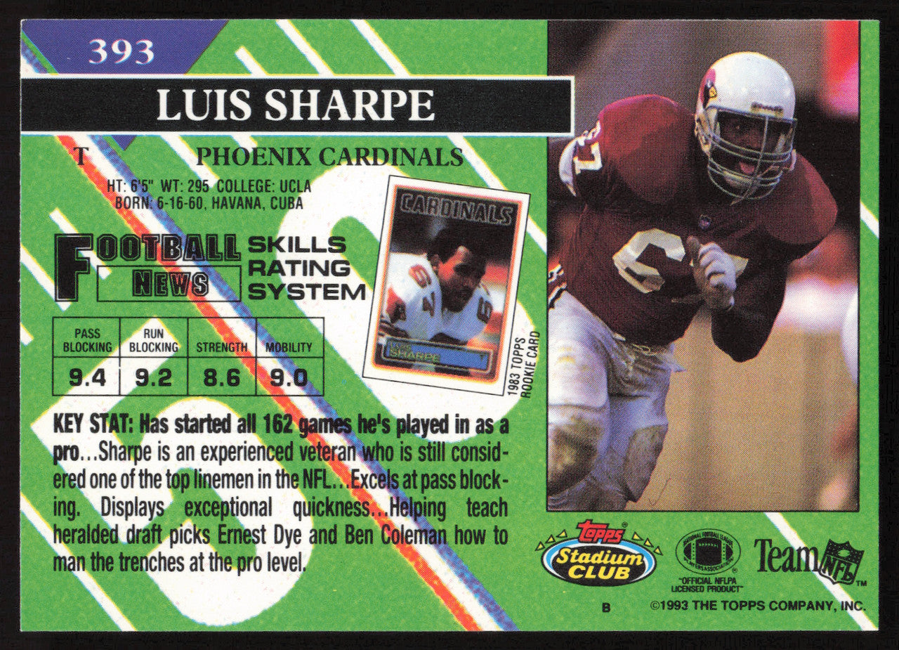 Luis Sharpe Autographed 1993 Stadium Club Card #393 Arizona Cardinals SKU #261050