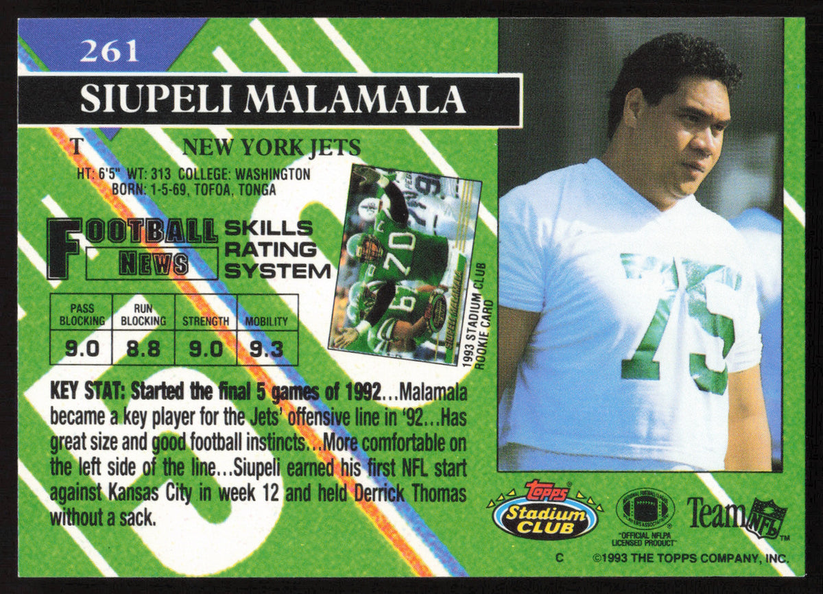 Siupeli Malamala Autographed 1993 Stadium Club Card #261 New York Jets SKU #261054