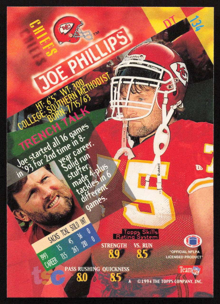 Joe Phillips Autographed 1994 Stadium Club Card #134 Kansas City Chiefs SKU #261071