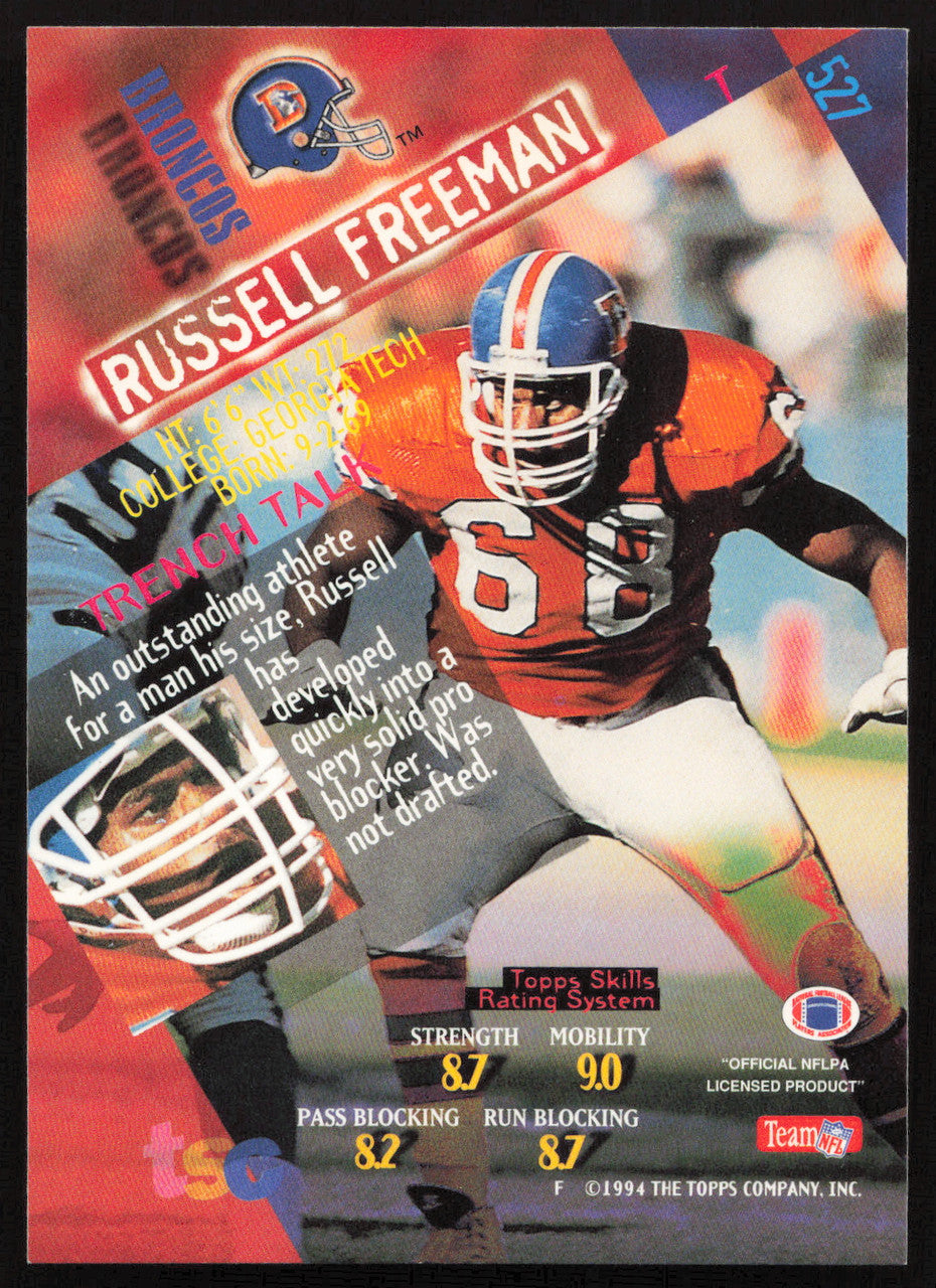 Russell Freeman Autographed 1994 Stadium Club Card #527 Denver Broncos SKU #261077