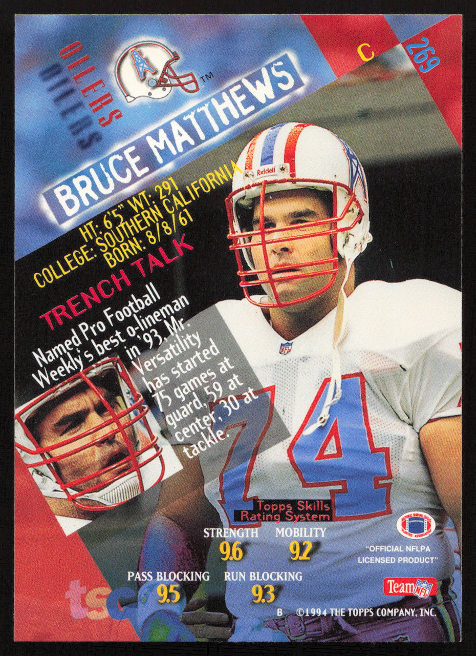 Bruce Matthews Autographed 1994 Stadium Club Card #269 Houston Oilers SKU #261078