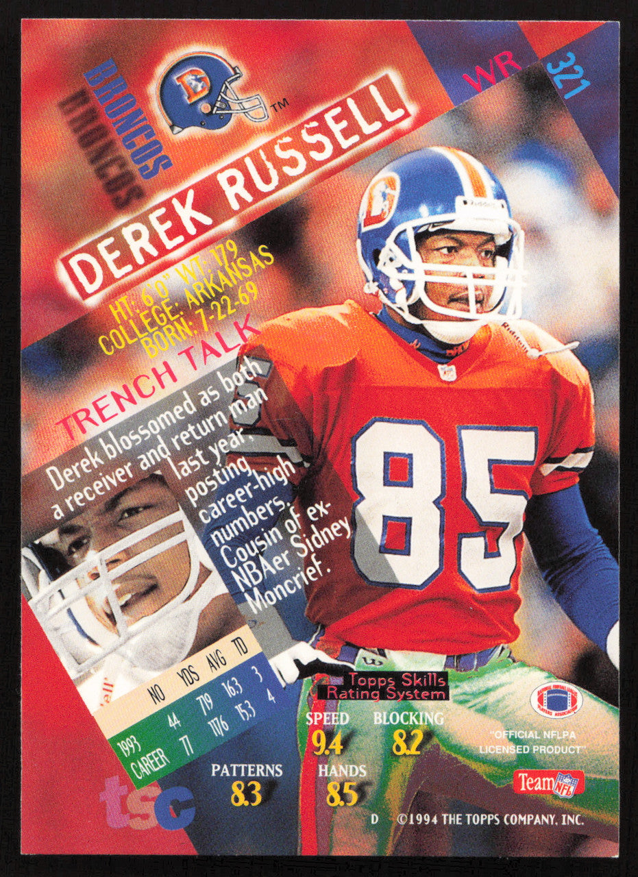 Derek Russell Autographed 1994 Stadium Club Card #321 Denver Broncos SKU #261084