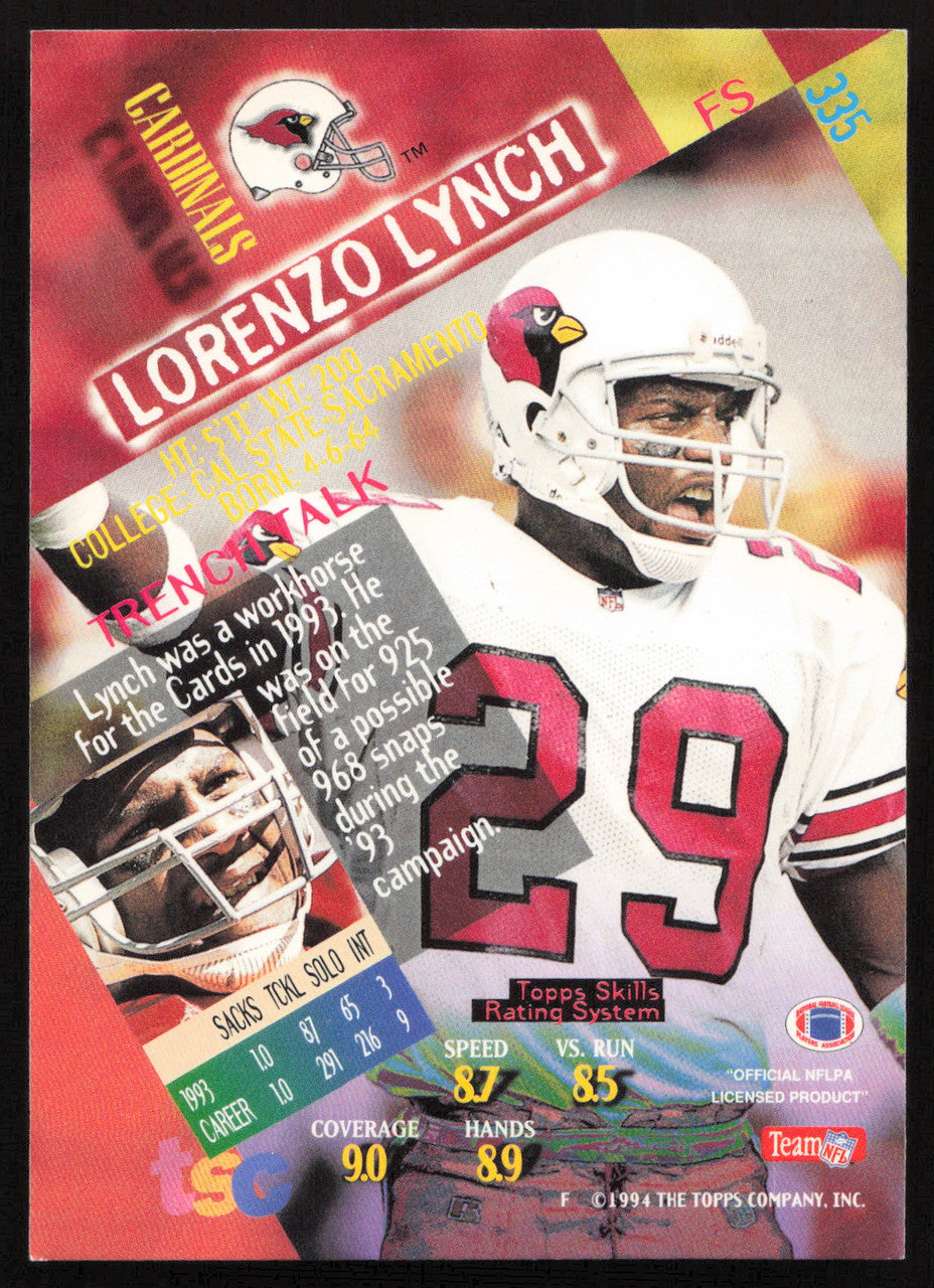 Lorenzo Lynch Autographed 1994 Stadium Club Card #335 Arizona Cardinals SKU #261094