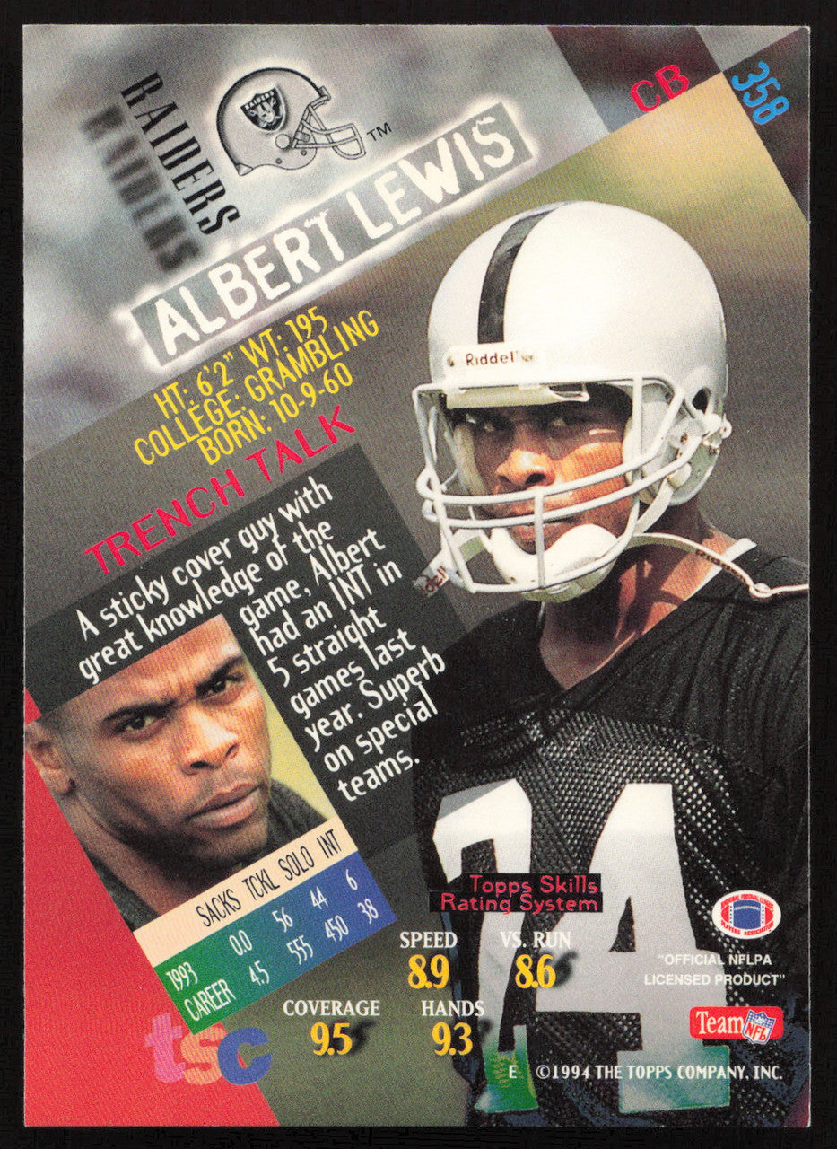 Albert Lewis Autographed 1994 Stadium Club Card #358 Los Angeles Raiders SKU #261095