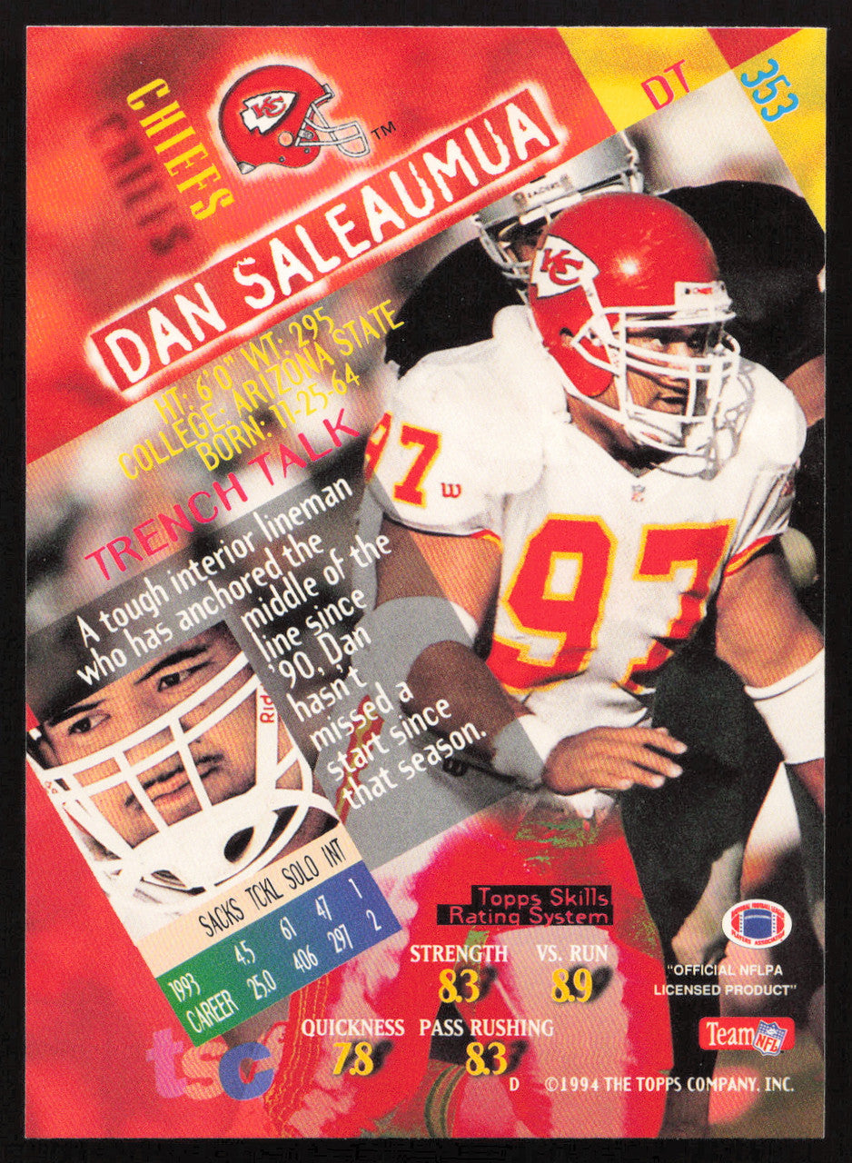 Dan Saleaumua Autographed 1994 Stadium Club Card #353 Kansas City Chiefs SKU #261104