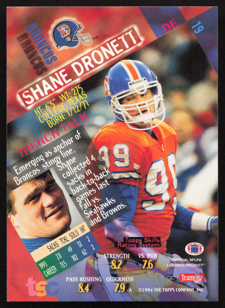 Shane Dronett Autographed 1994 Stadium Club Card #19 Denver Broncos SKU #261105