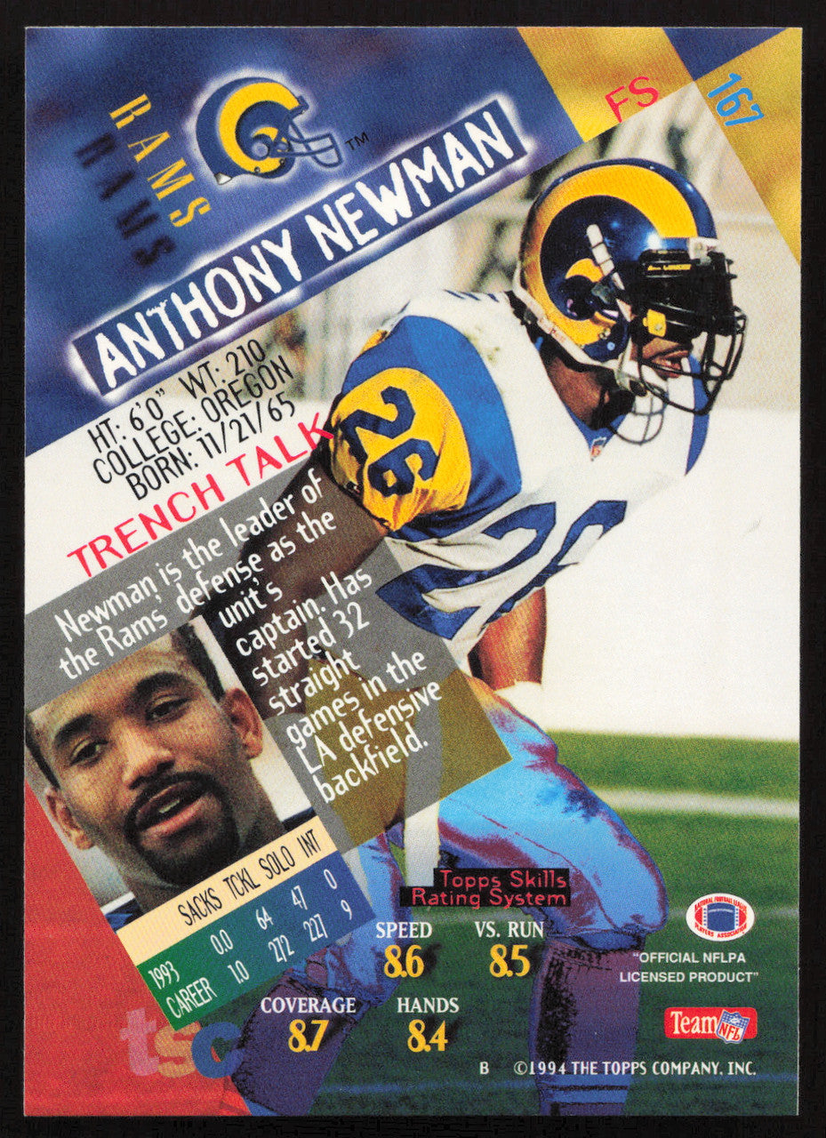 Anthony Newman Autographed 1994 Stadium Club Card #167 Los Angeles Rams SKU #261106