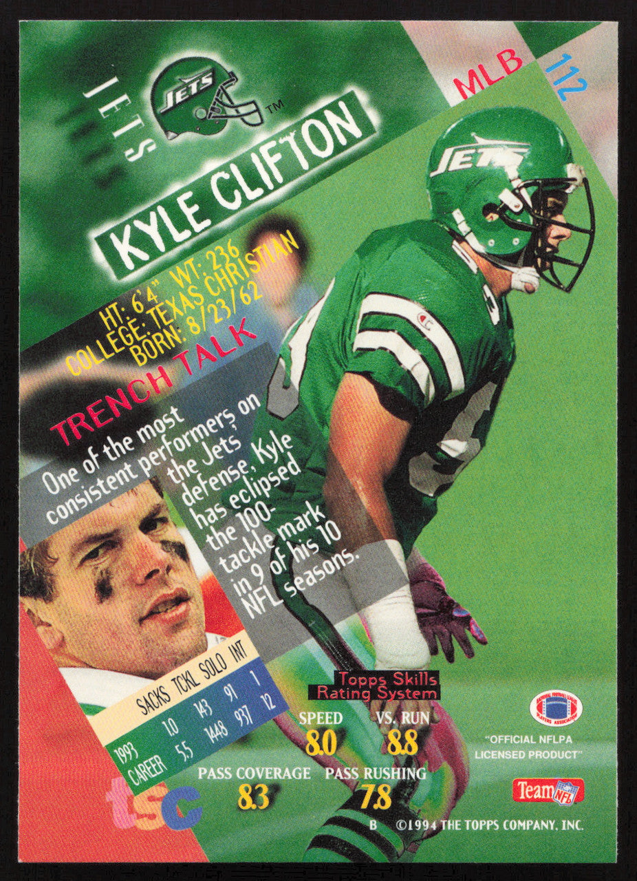 Kyle Clifton Autographed 1994 Stadium Club Card #112 New York Jets SKU #261111