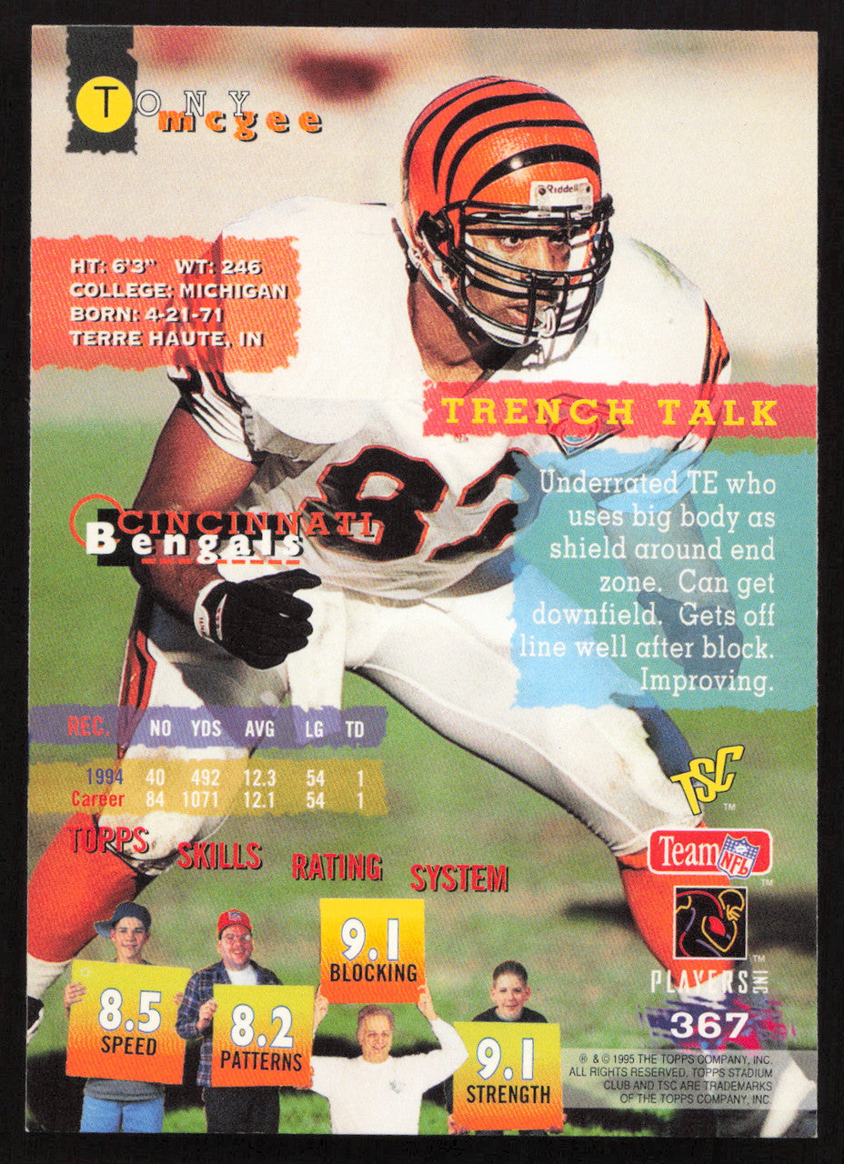 Tony McGee Autographed 1995 Stadium Club Card #367 Cincinnati Bengals SKU #261124