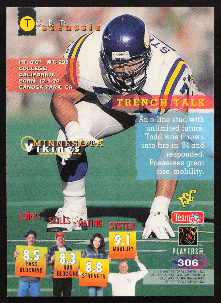 Todd Steussie Autographed 1995 Stadium Club Card #306 Minnesota Vikings SKU #261128
