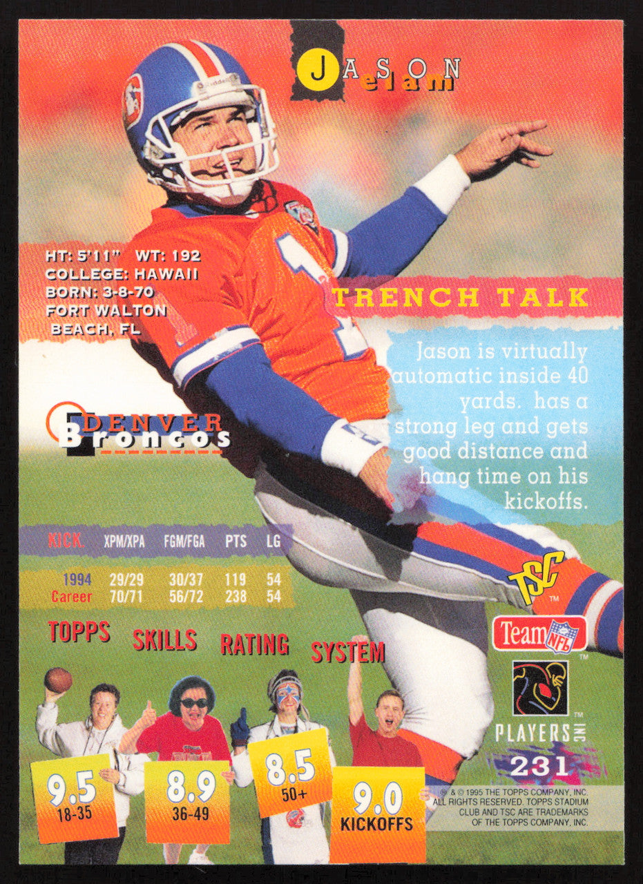 Jason Elam Autographed 1995 Stadium Club Card #231 Denver Broncos SKU #261131