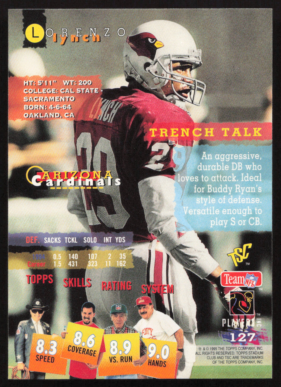 Lorenzo Lynch Autographed 1995 Stadium Club Card #127 Arizona Cardinals SKU #261135