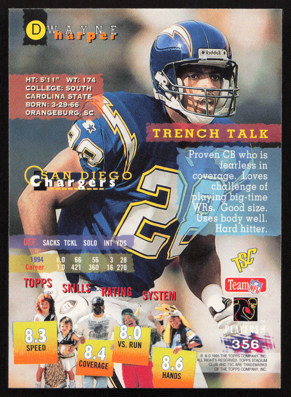 Dwayne Harper Autographed 1995 Stadium Club Card #356 San Diego Chargers SKU #261154
