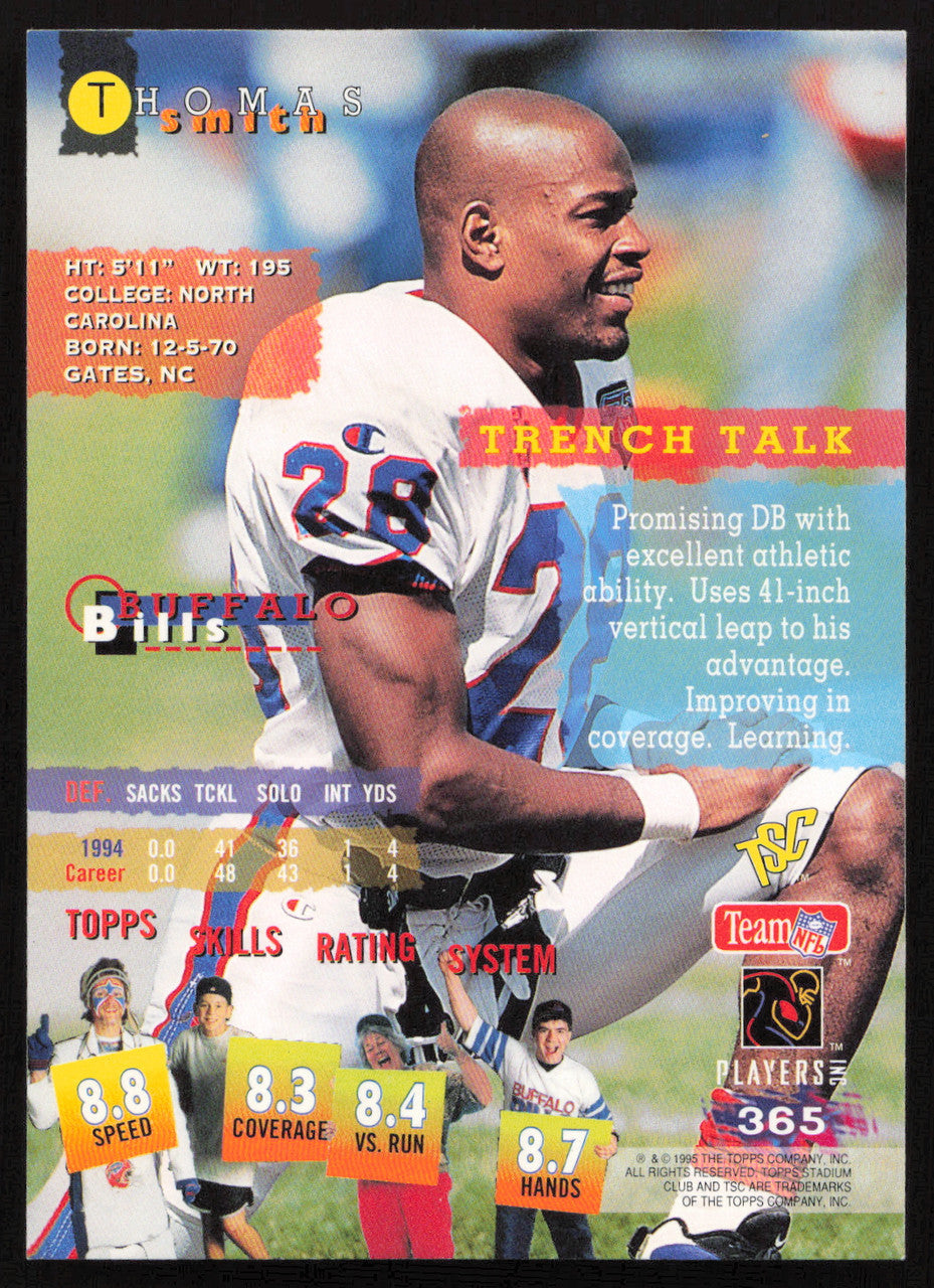 Thomas Smith Autographed 1995 Stadium Club Card #365 Buffalo Bills SKU #261155