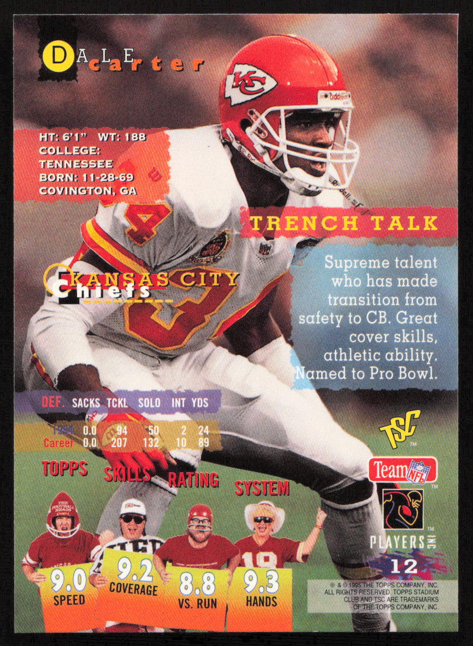 Dale Carter Autographed 1995 Stadium Club Card #12 Kansas City Chiefs SKU #261162