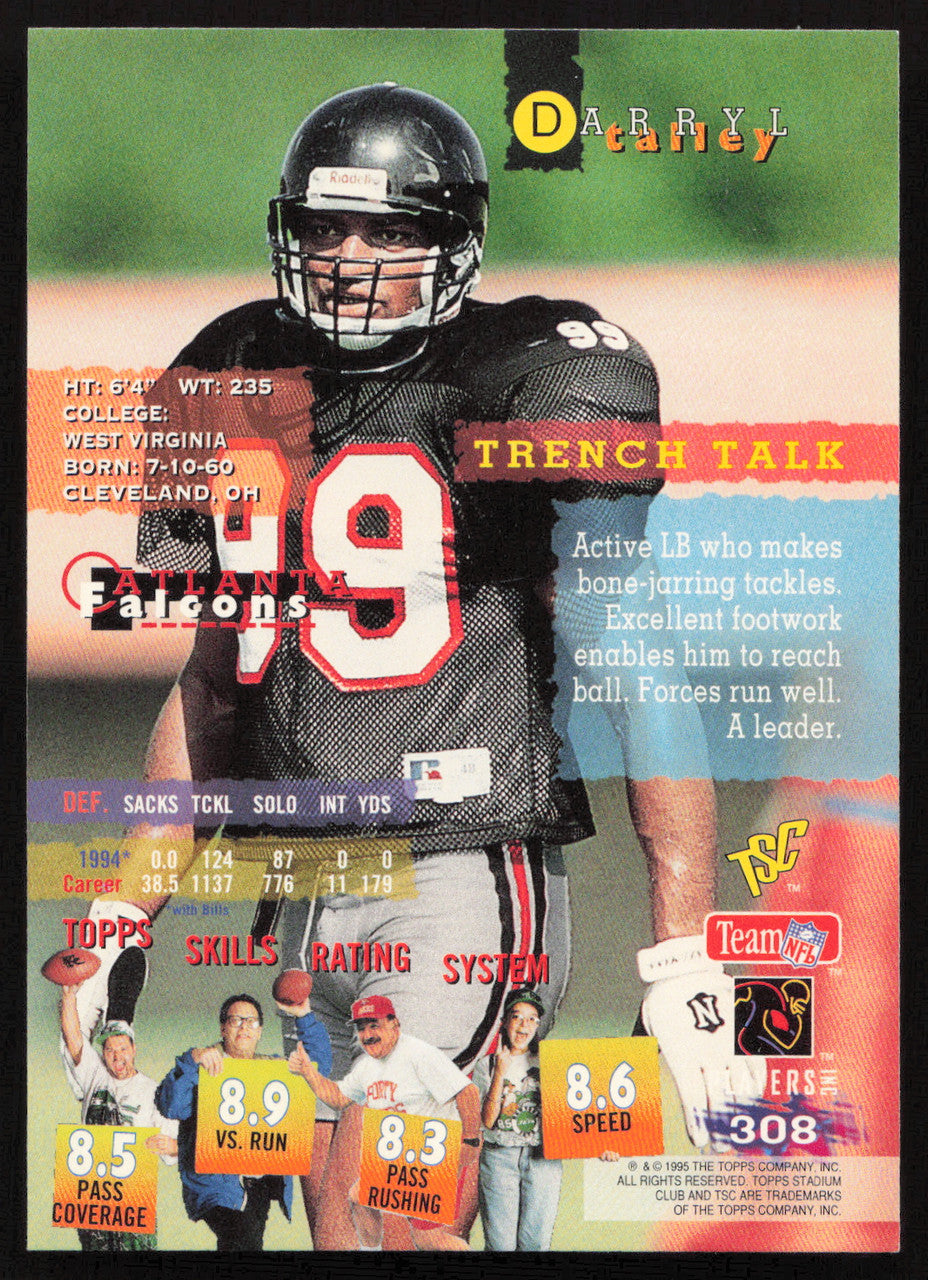 Darryl Talley Autographed 1995 Stadium Club Card #308 Atlanta Falcons SKU #261167