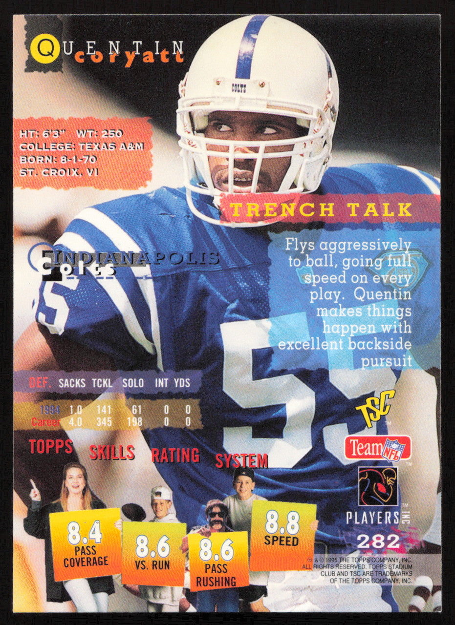 Quentin Coryatt Autographed 1995 Stadium Club Card #282 Indianapolis Colts SKU #261168