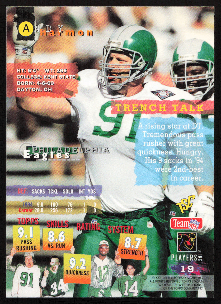 Andy Harmon Autographed 1995 Stadium Club Card #19 Philadelphia Eagles SKU #261176