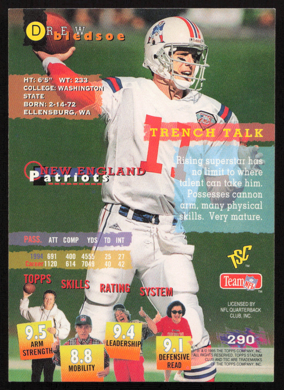 Drew Bledsoe Autographed 1995 Stadium Club Card #290 New England Patriots SKU #261178