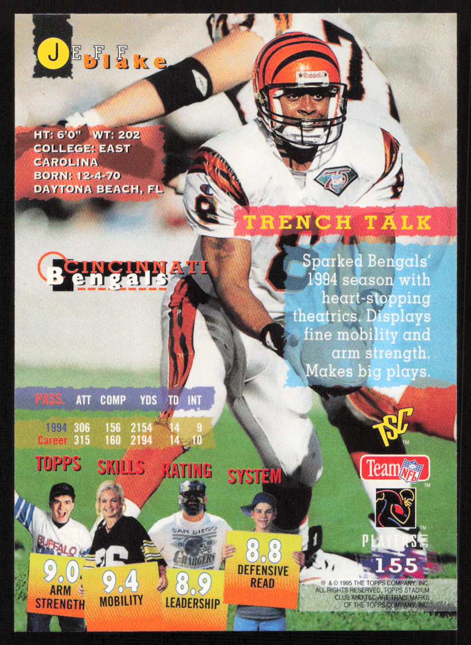 Jeff Blake Autographed 1995 Stadium Club Card #155 Cincinnati Bengals SKU #261181