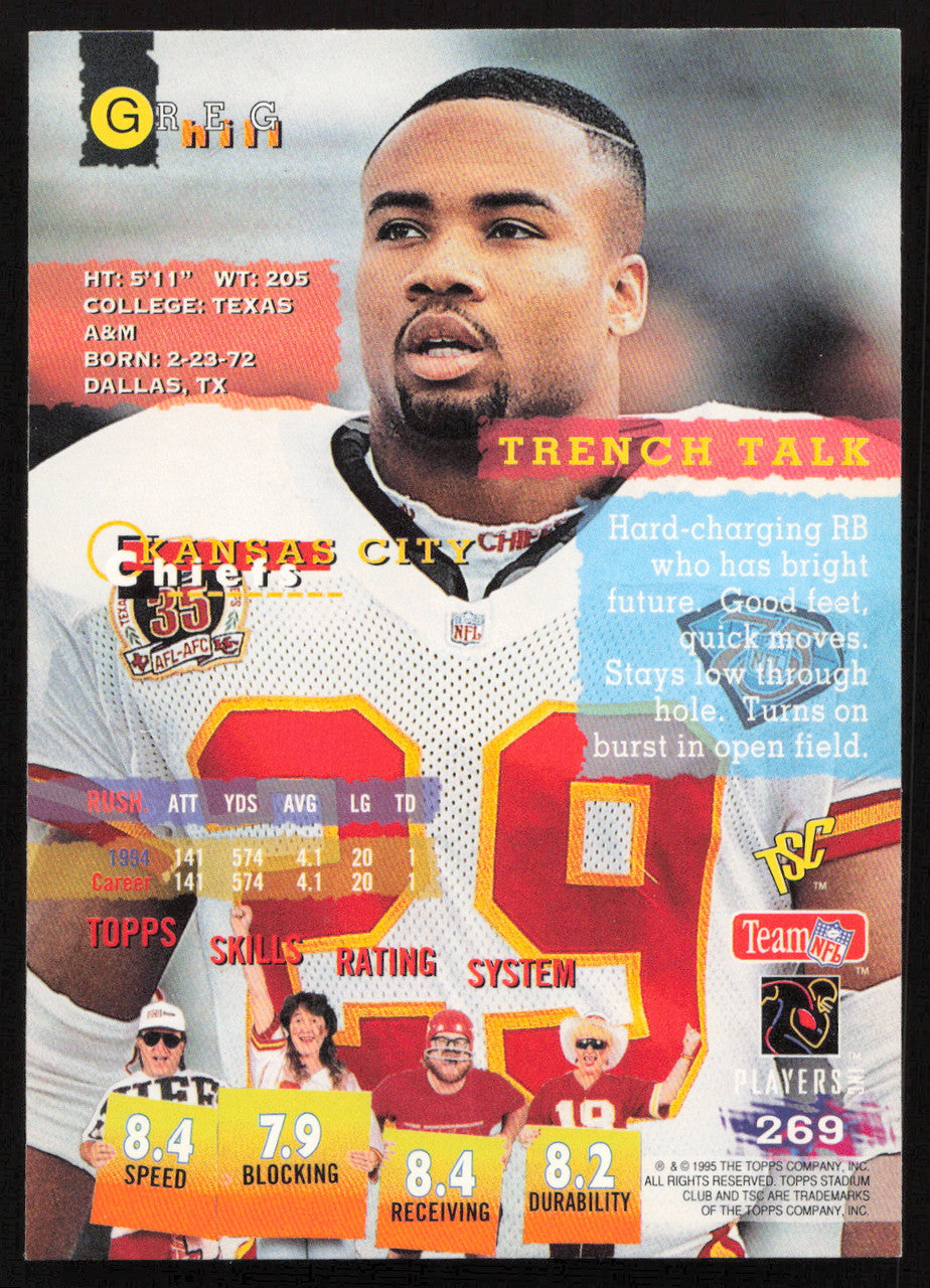 Greg Hill Autographed 1995 Stadium Club Card #269 Kansas City Chiefs SKU #261186