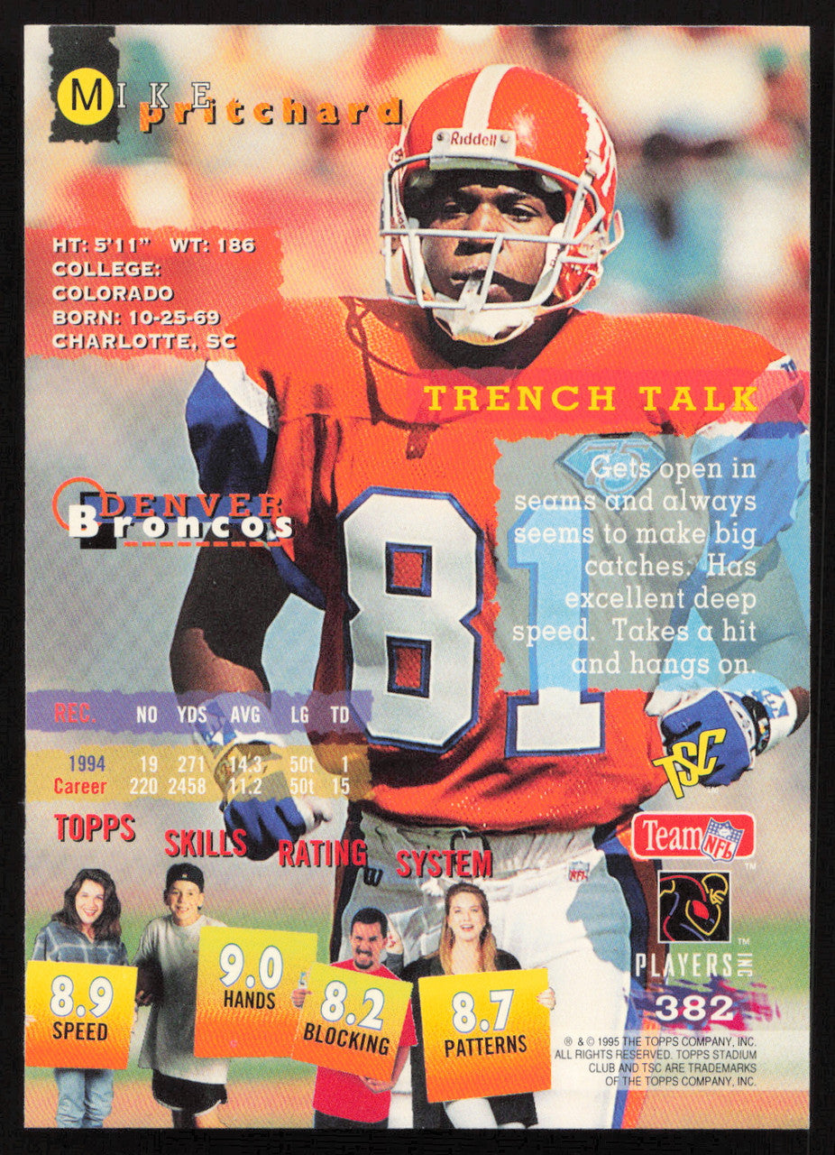 Mike Pritchard Autographed 1995 Stadium Club Card #382 Denver Broncos SKU #261188