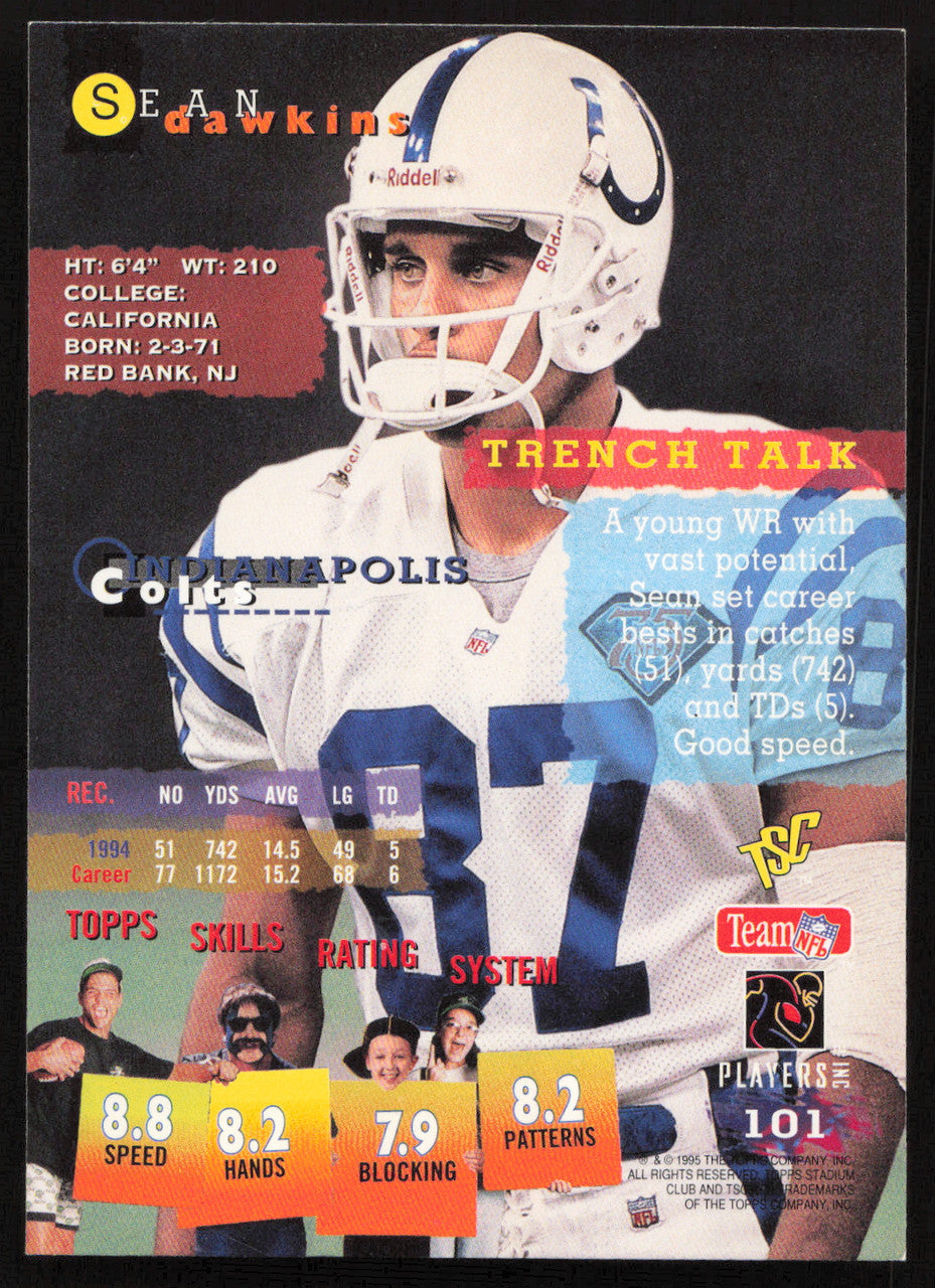 Sean Dawkins Autographed 1995 Stadium Club Card #101 Indianapolis Colts SKU #261192