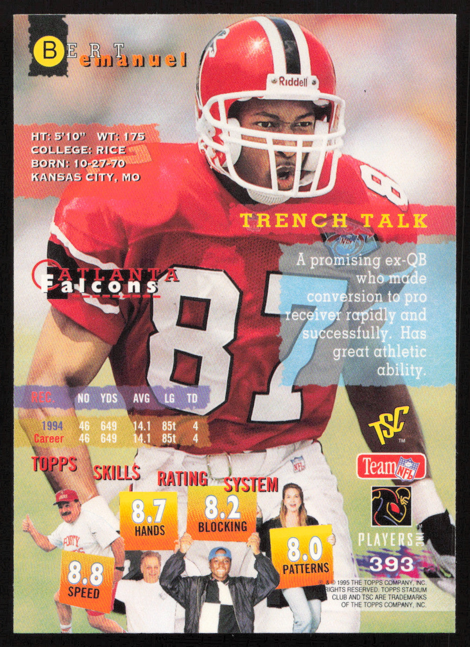 Bert Emanuel Autographed 1995 Stadium Club Card #393 Atlanta Falcons SKU #261193