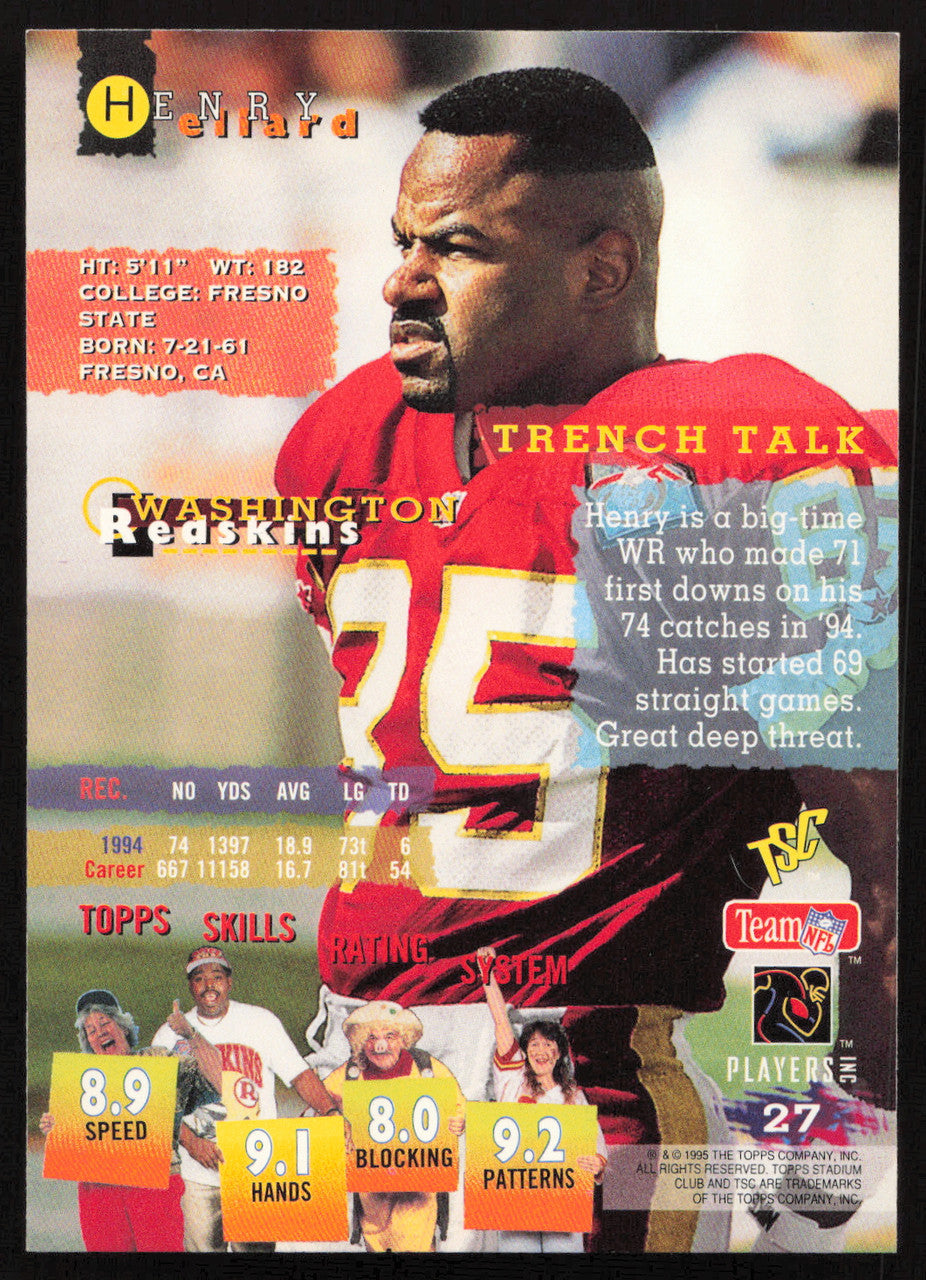 Henry Ellard Autographed 1995 Stadium Club Card #27 Washington Redskins SKU #261194