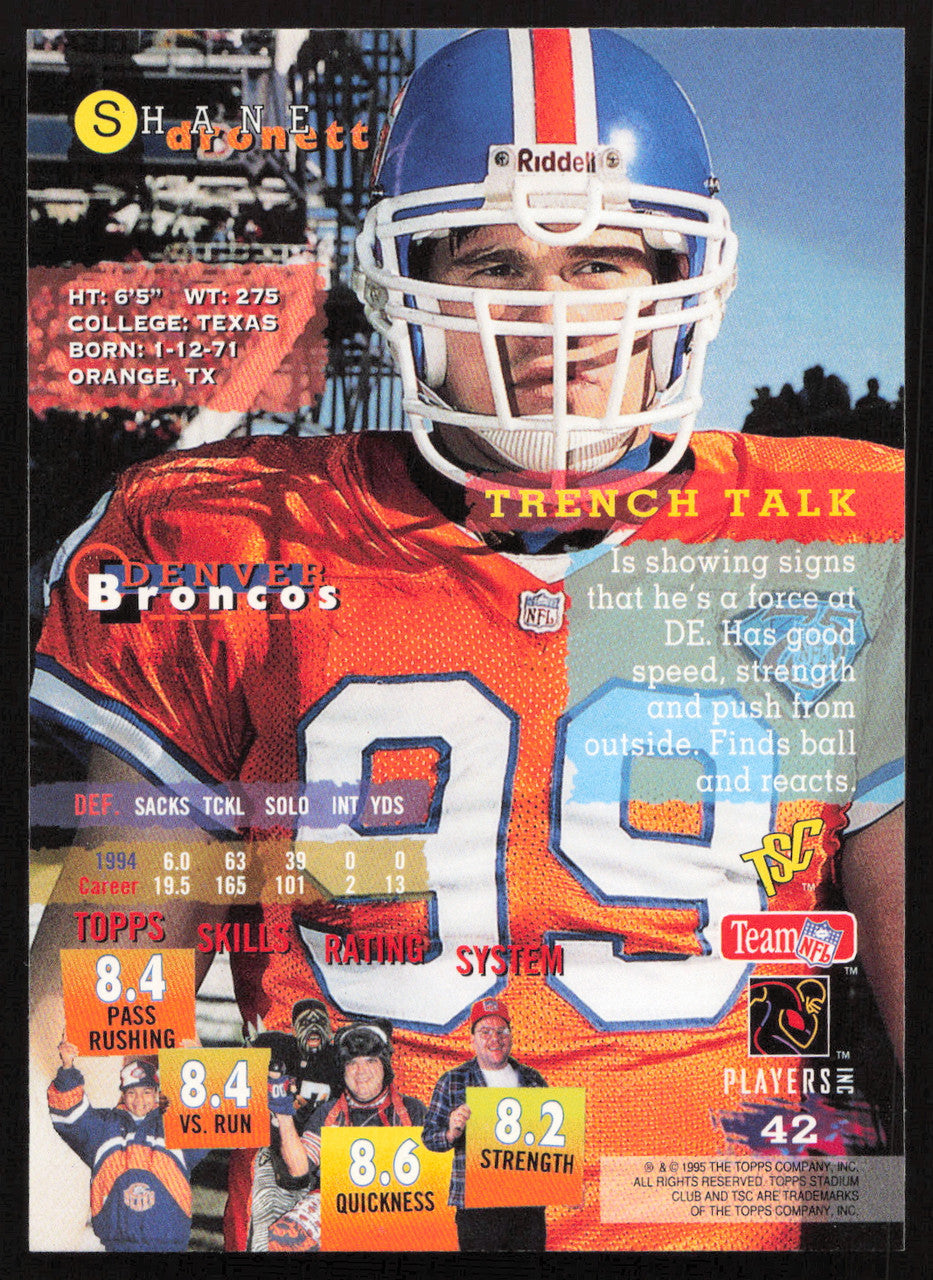 Shane Dronett Autographed 1995 Stadium Club Card #42 Denver Broncos SKU #261199