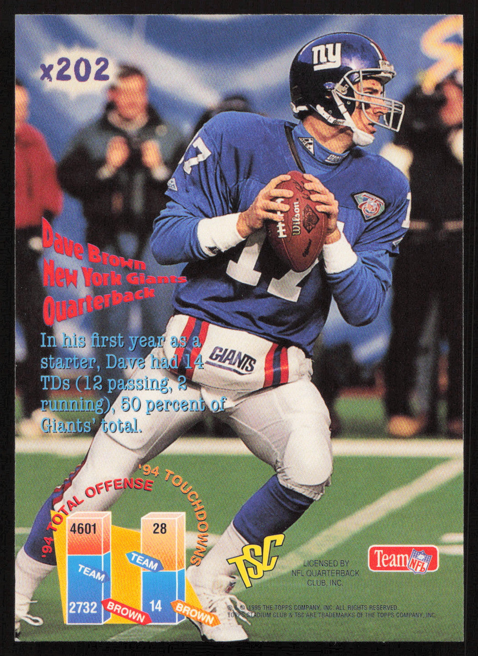 Dave Brown Autographed 1995 Stadium Club Card #X202 New York Giants SKU #261208
