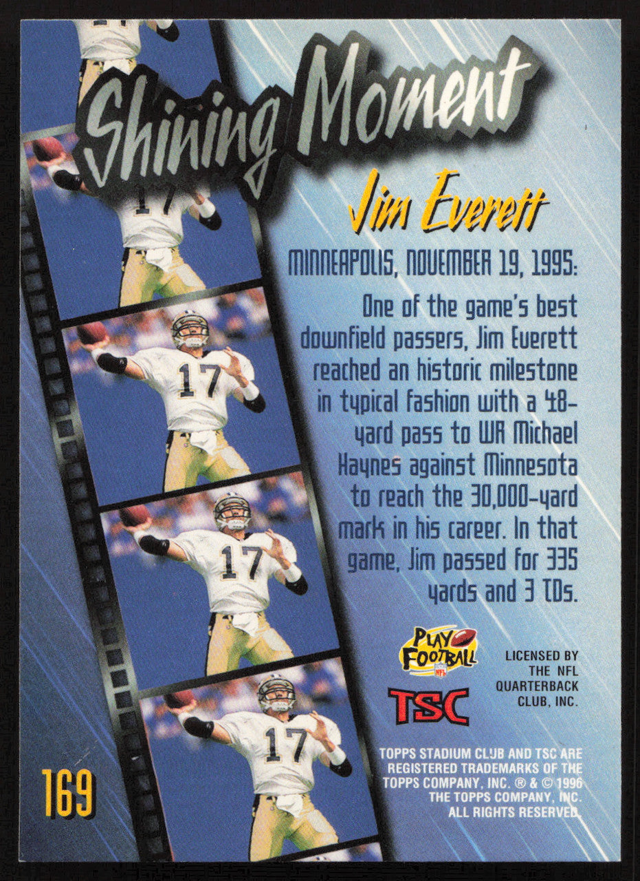 Jim Everett Autographed 1996 Stadium Club Card #169 New Orleans Saints SKU #261220