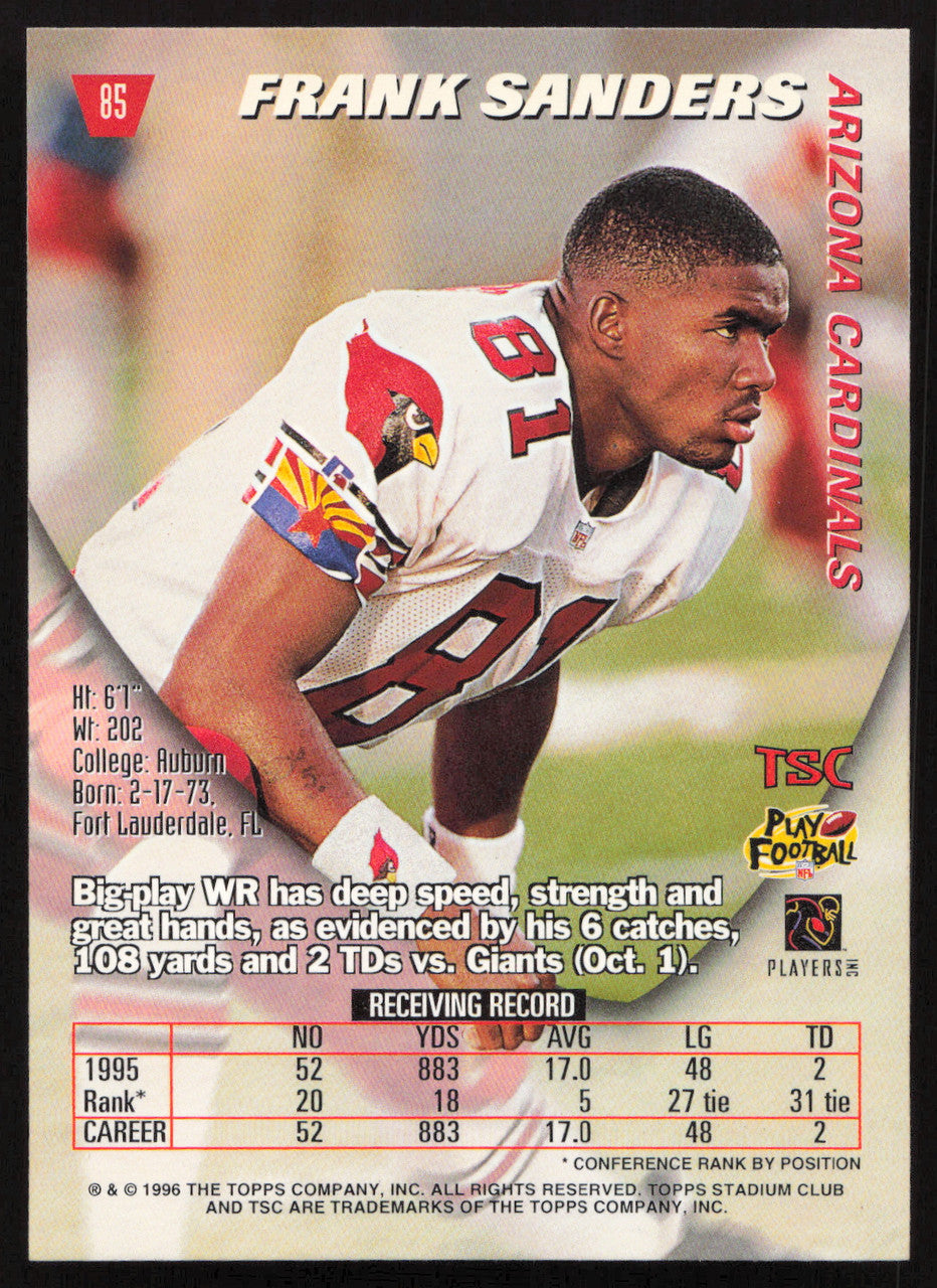 Frank Sanders Autographed 1996 Stadium Club Card #85 Arizona Cardinals SKU #261224