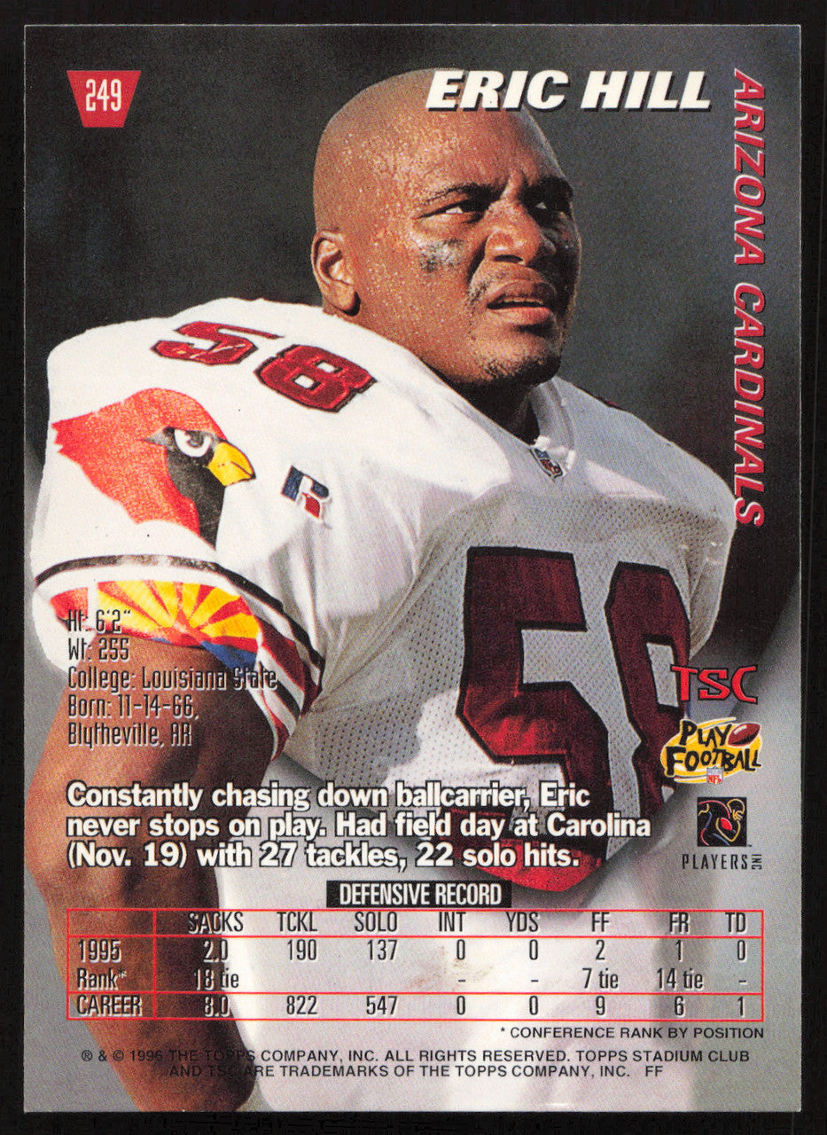Eric Hill Autographed 1996 Stadium Club Card #249 Arizona Cardinals SKU #261225