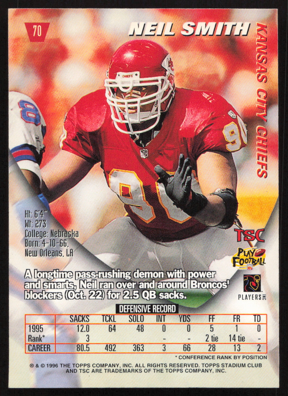 Neil Smith Autographed 1996 Stadium Club Card #70 Kansas City Chiefs SKU #261228