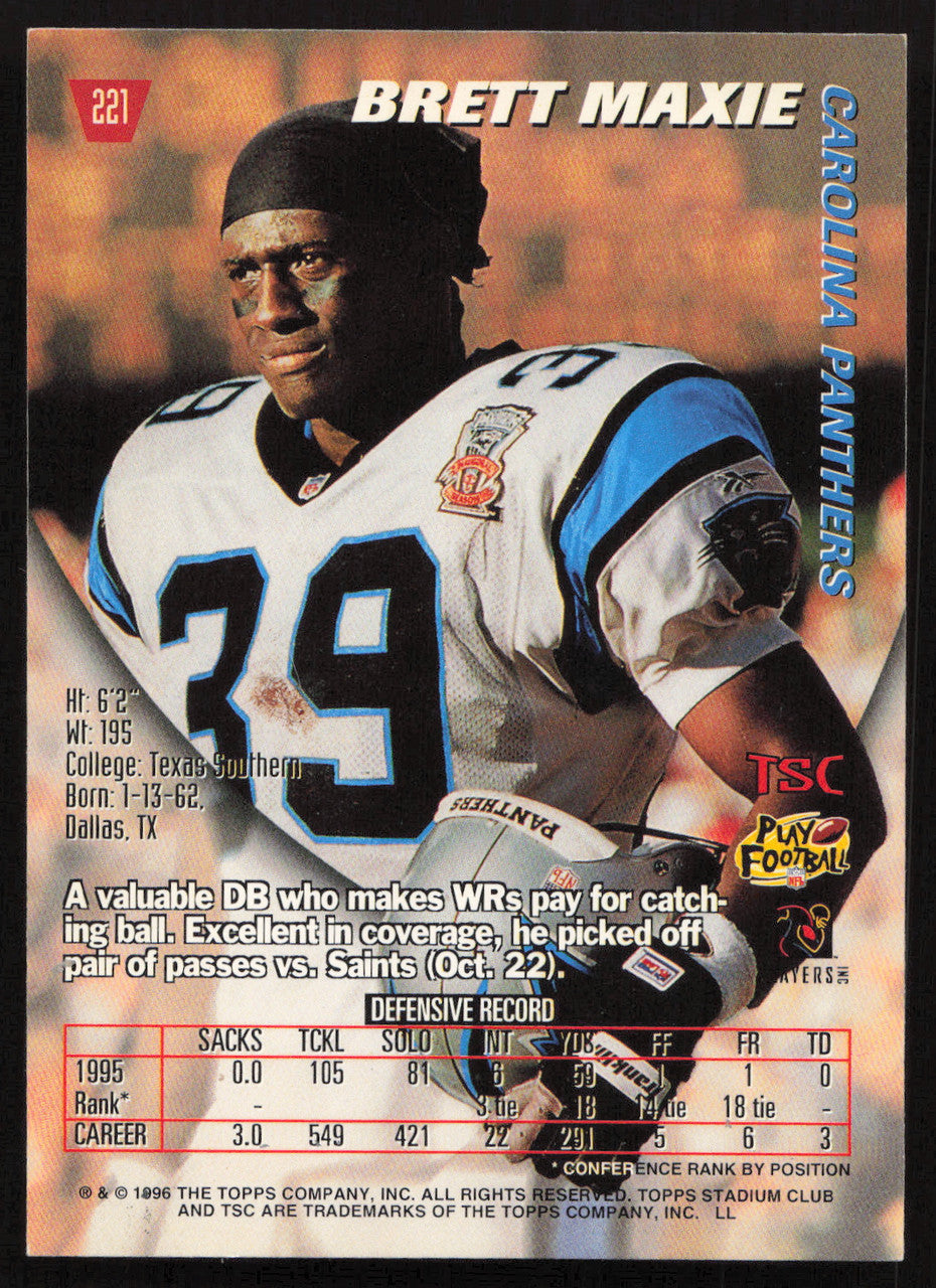 Brett Maxie Autographed 1996 Stadium Club Card #221 Carolina Panthers SKU #261233