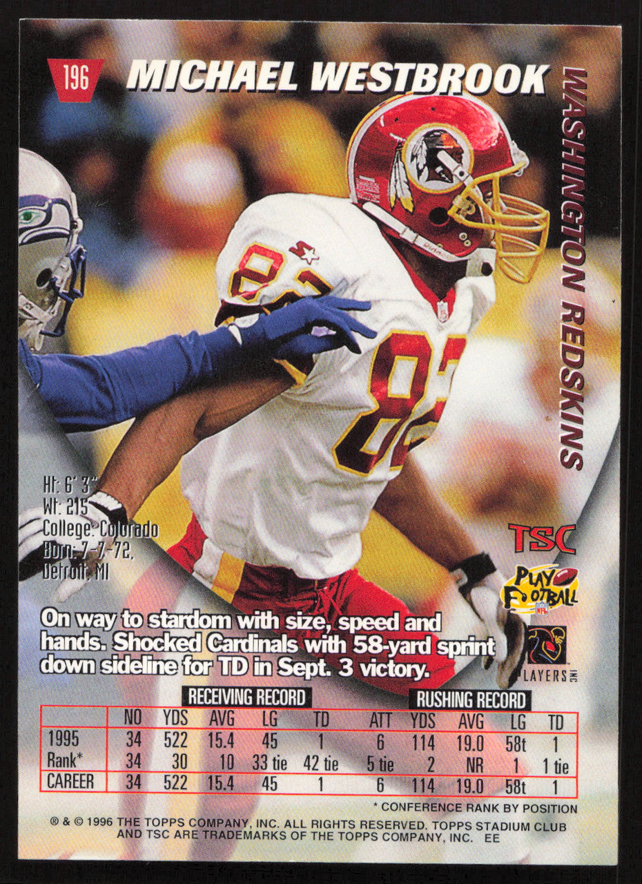 Michael Westbrook Autographed 1996 Stadium Club Card #196 Washington Redskins SKU #261242