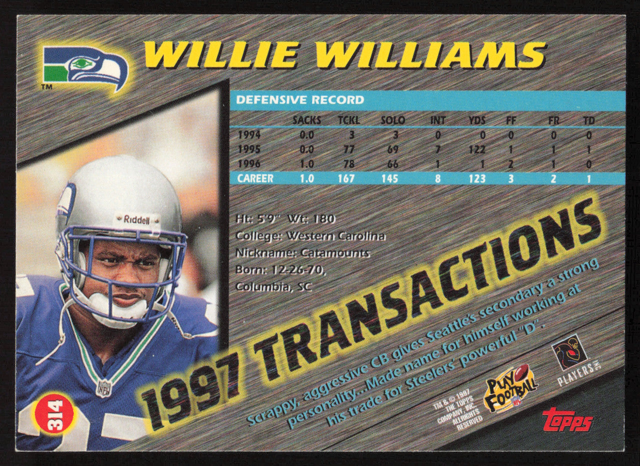 Willie Williams Autographed 1997 Stadium Club Card #314 Seattle Seahawks SKU #261261
