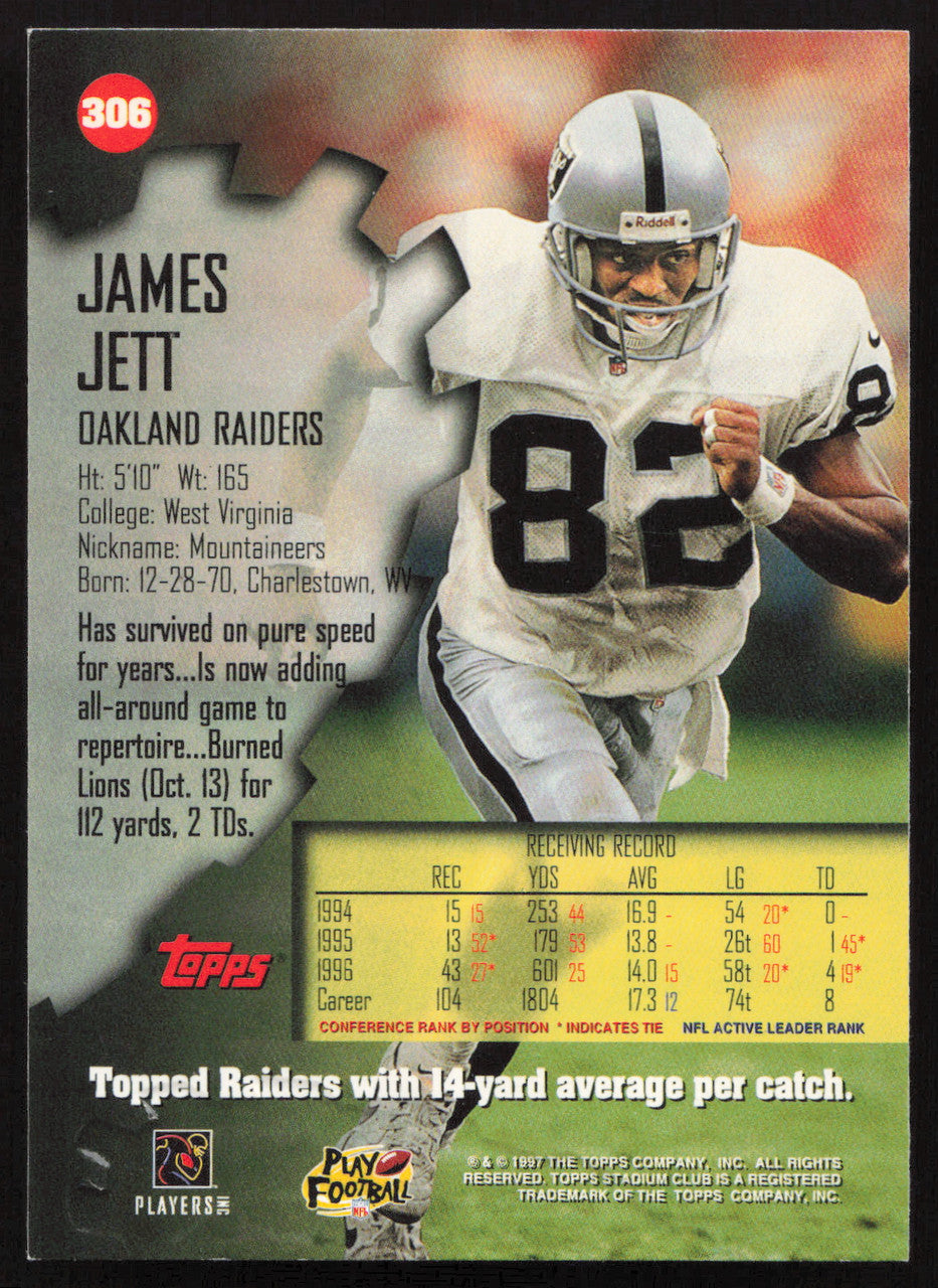 James Jett Autographed 1997 Stadium Club Card #306 Oakland Raiders SKU #261262