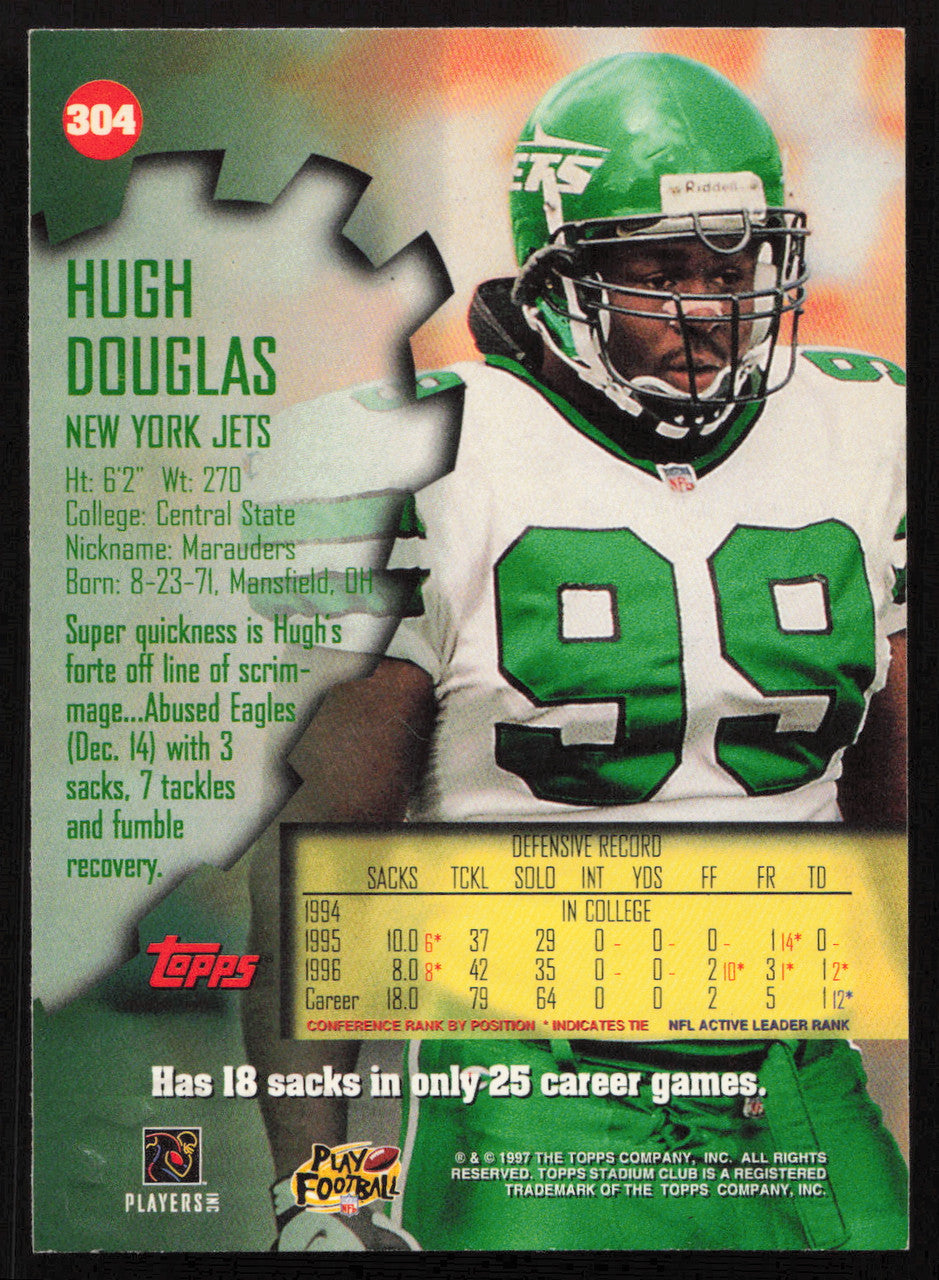 Hugh Douglas Autographed 1997 Stadium Club Card #304 New York Jets SKU #261265