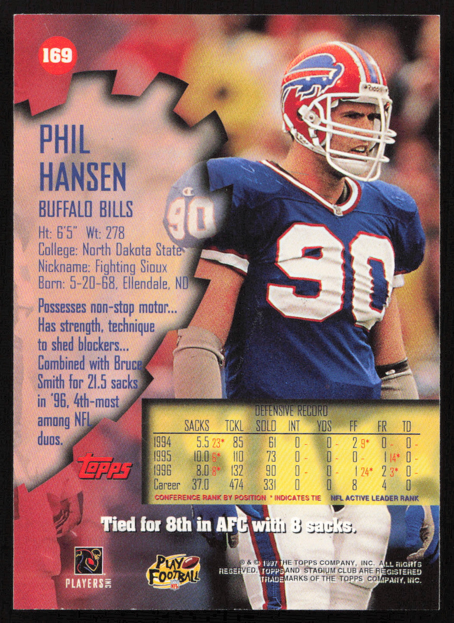 Phil Hansen Autographed 1997 Stadium Club Card #169 Buffalo Bills SKU #261271